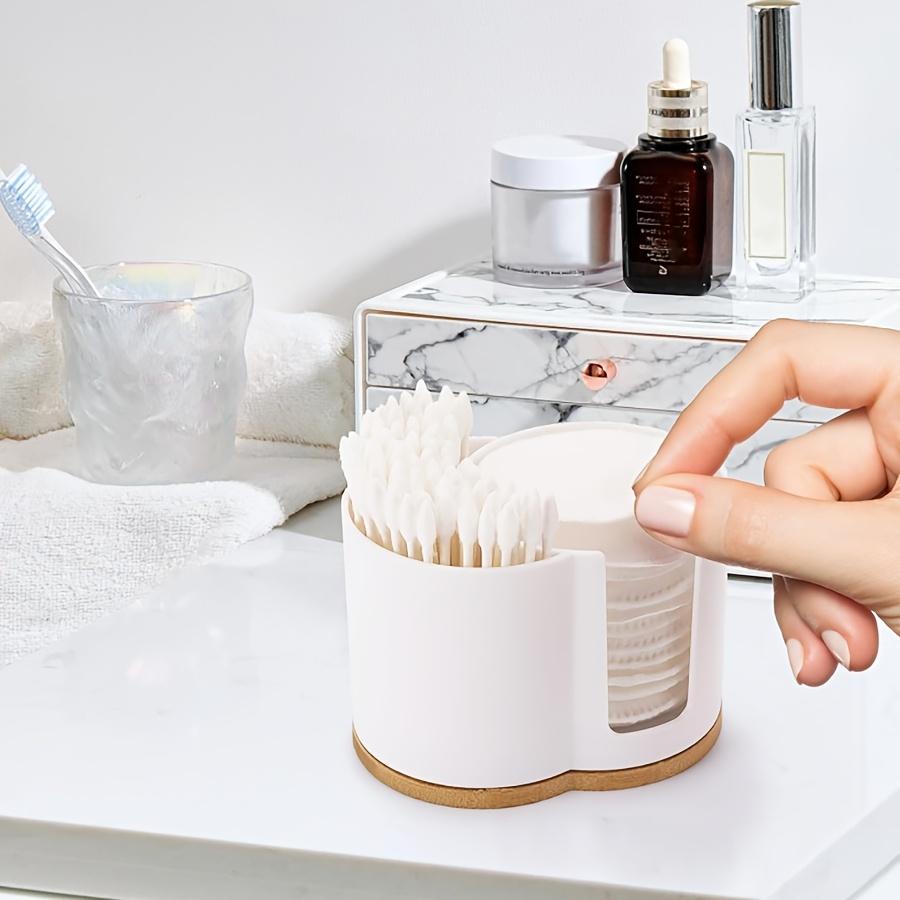 Qtip Dispenser 2 Grid Makeup Ball Swab, Round Pads Holder Organize Storage Box for Bathroom Container Organizer, Plastic, White
