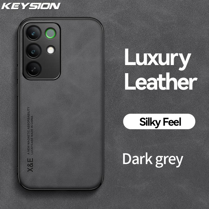 

KEYSION Роскошный ретро чехол из ПУ кожи для Realme C85 4G 5G Мягкий силикон+ПК Ударопрочная задняя крышка для Realme C85 Pro for Realme C85 темно серый