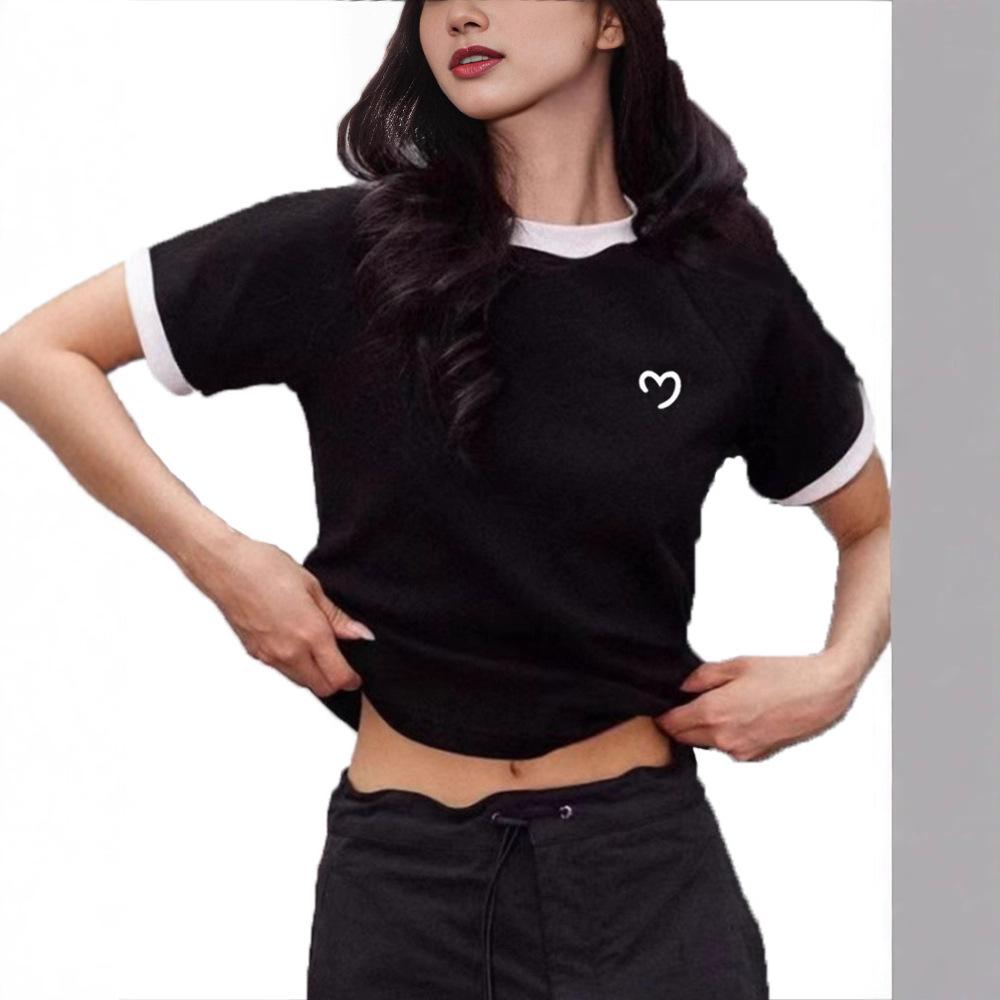 Summer new niche simple love design sweet wind versatile short-sleeved T-shirt women's casual wear color matching top