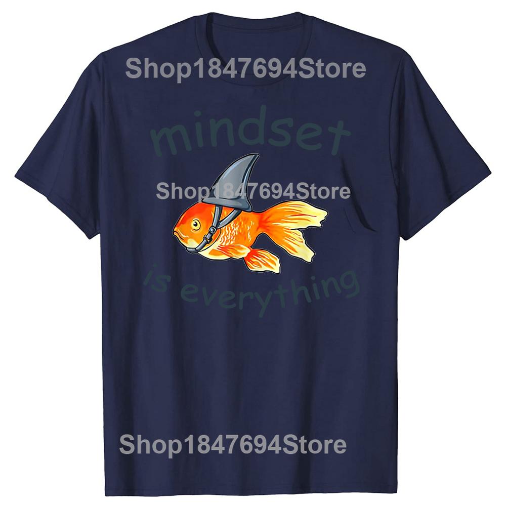 Funny Everything Is Mindset Shark Fin Goldfish Vintage 100% Cotton T-shirt Men Fashion Tshirt Loose Oversized Streetwear T Shirt