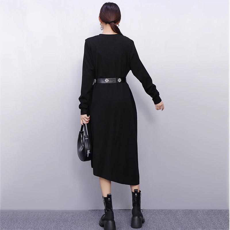 Xitao Vintage Embroidery Patchwork PU Fake Two Piece Dress Women GJ1229