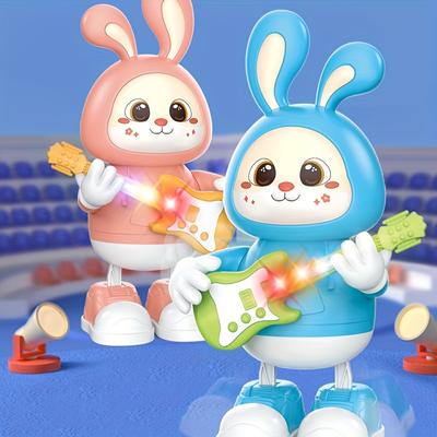 Dancing Musical Rabbit Toy With Guitar Walking Singing Bunny Moving Toys For Baby With Music Lights For Toddlers Easter Gift