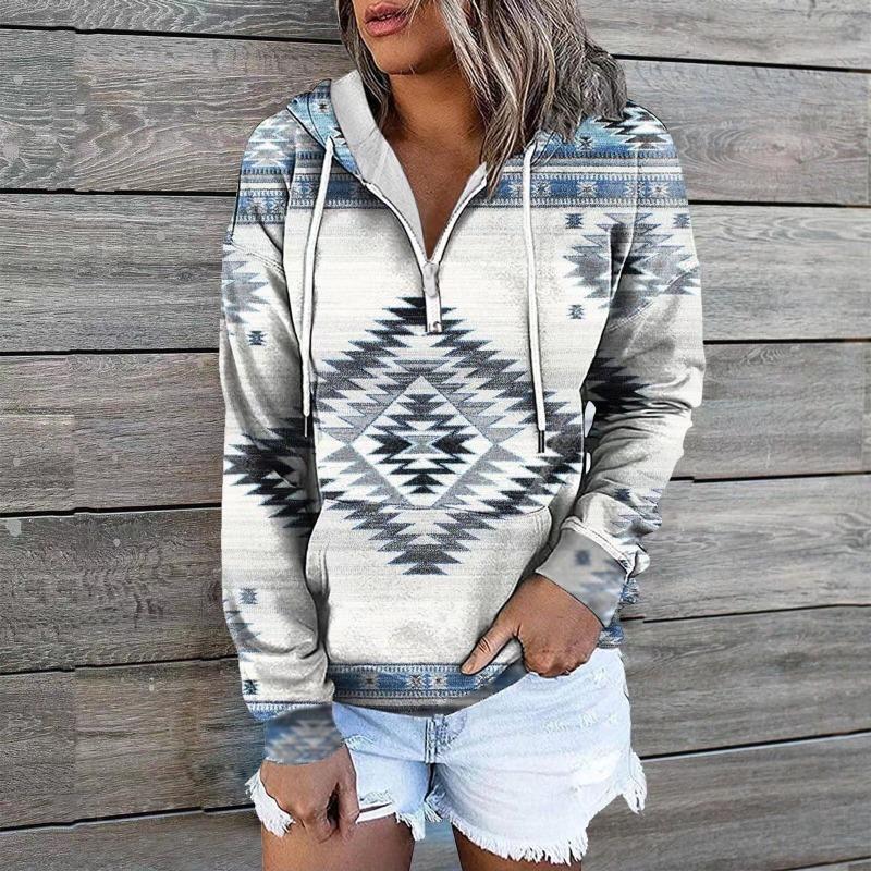 Autumn Winter Ethnic Tribe Hooded Hoodie Jacket Top Sweatshirts Women’s