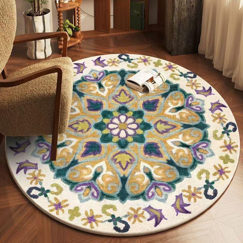 Ethnic Style Round Floor Mat Mandala Living Room Coffee Table Blanket Home Bedroom Bedside Blanket Hotel Guesthouse Carpet