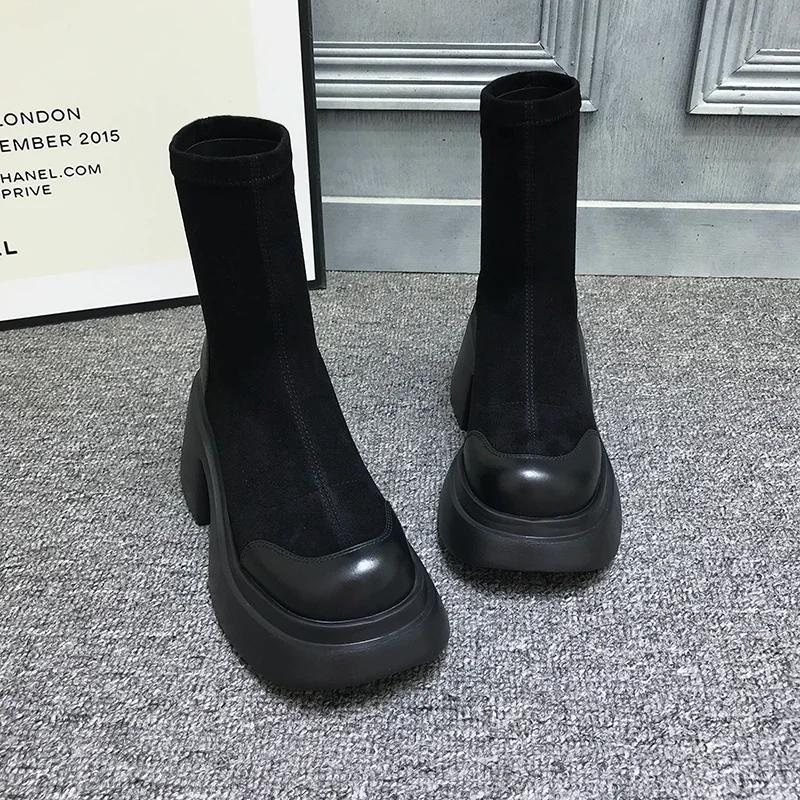 Modne Jesienne Podwyższające Botki na Grubej Podeszwie Klasyczne Buty na Koturnie Damskie Modne Casualowe i Wygodne Damskie Buty Sportowe