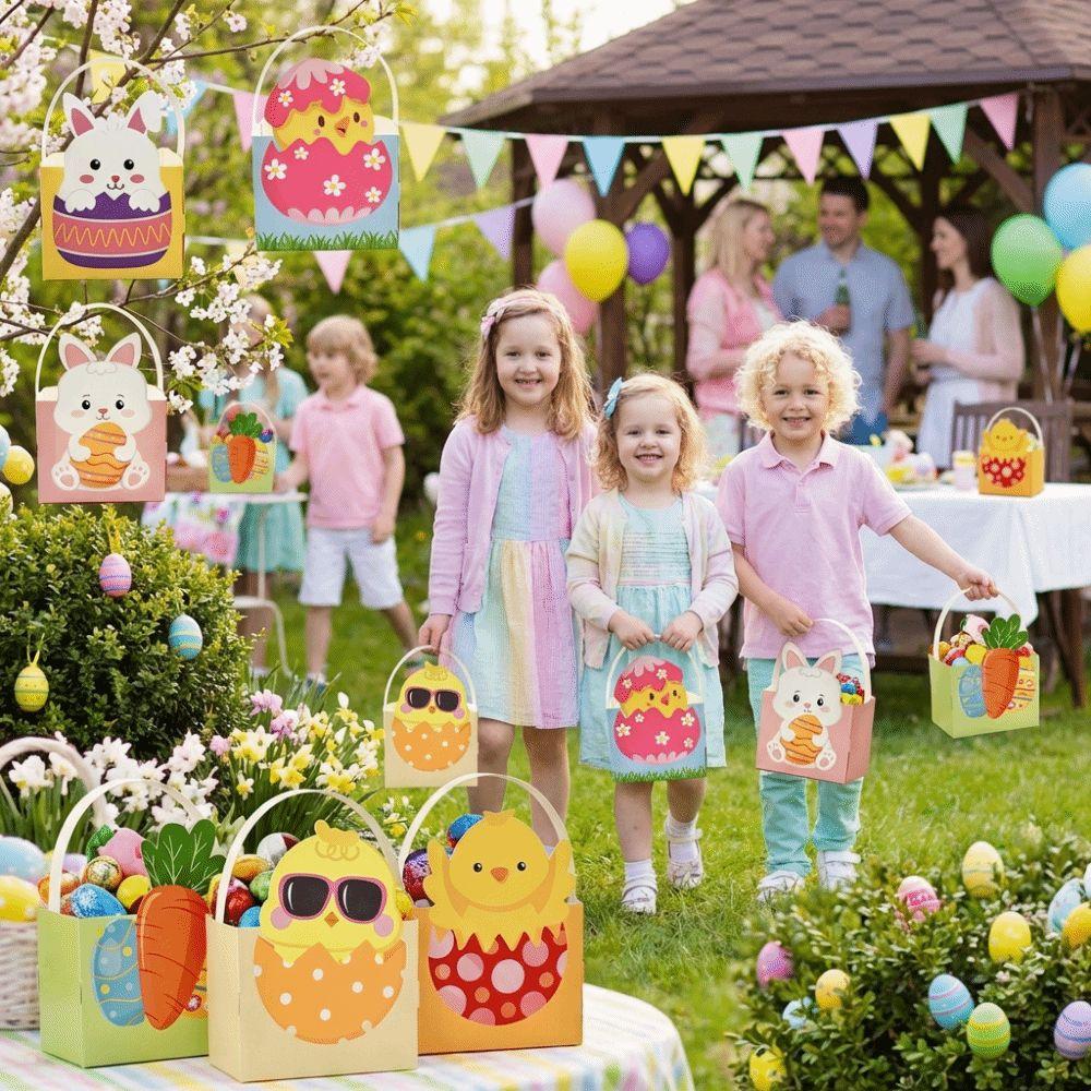 6pcs Egg Rabbit Carrot Basket Gift Box with Handle Easter Paper Boxes  Spring Parties