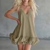 Women Sleeveless V Neck Ruffle Hem Mini Dress Loose Fit Solid Design Lightweight Fabric for Casual and Daily Wear