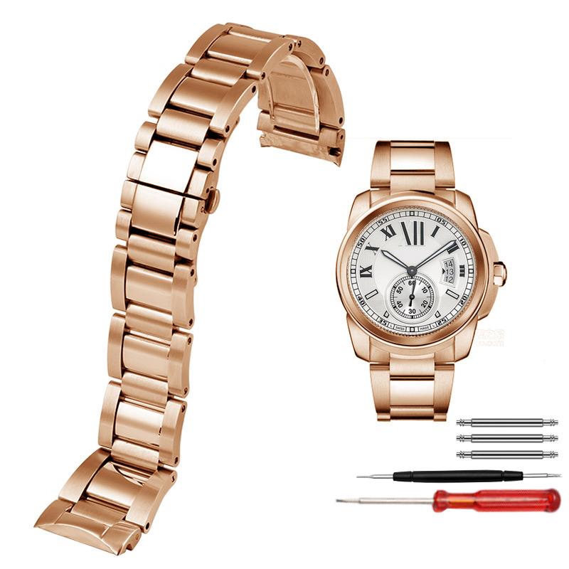 För Cartier Calibre W7100037/W7100041/W7100015 Metallarmband Herr Högkvalitativt Rostfritt Stål 23mm Armband Klockarmband