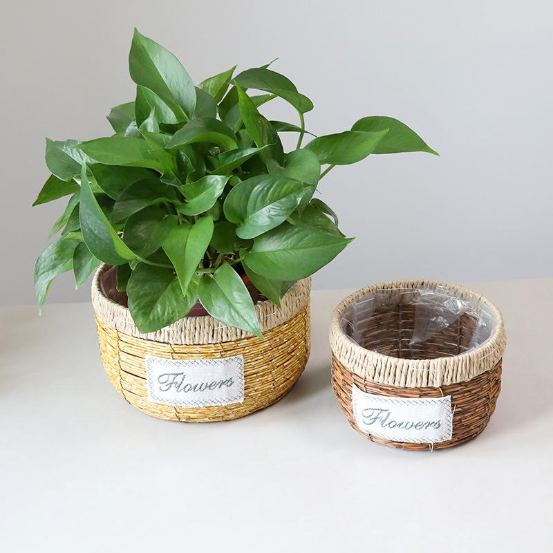 Imitation Rattan Flower Basket, Green Ivy Flower Pot, Living Room Container, Storage Basin, Green Plant Gardening Utensil, Flower Basket