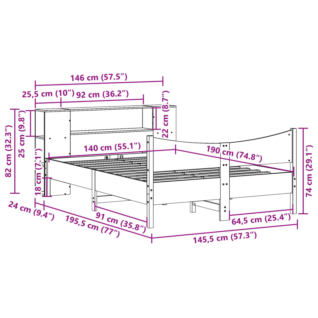 Solid Wood Bed Frame without Mattress Wax Brown 140 x 190 cm Pine Wood