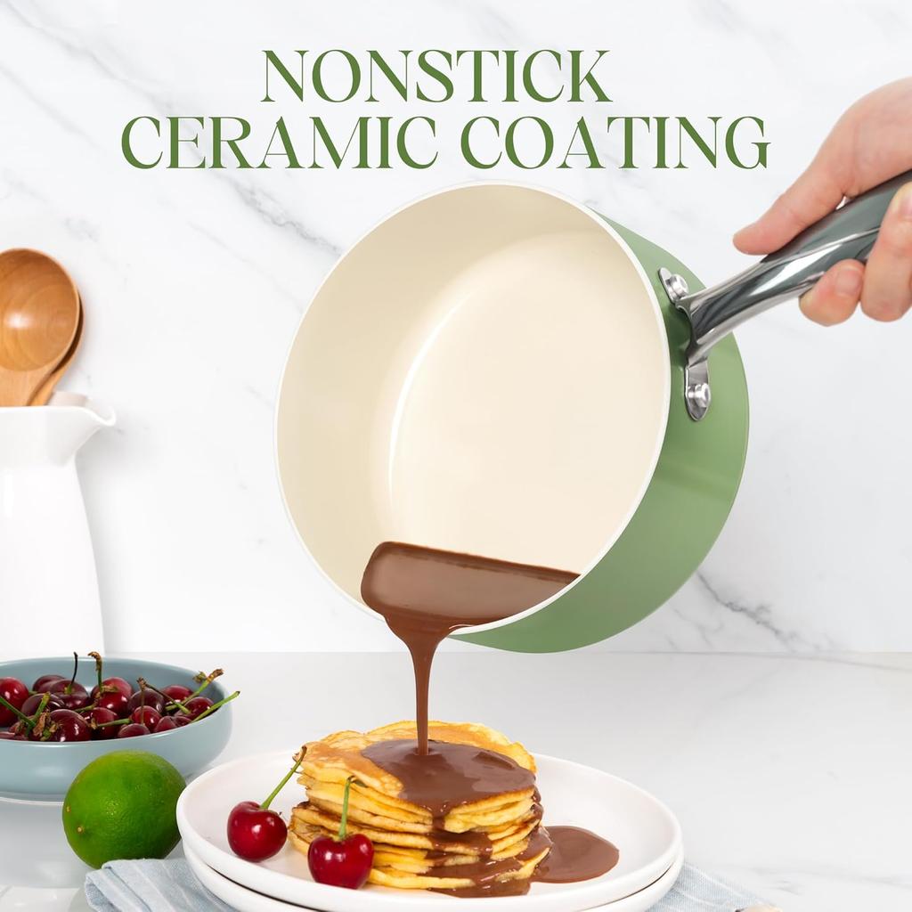 MICHELANGELO Sauce Pan with Lid Non Stick Saucepan Set of 3 1Qt /2Qt/3Qt Ceramic Non-Toxic Scratch-Resistant, Oven Safe