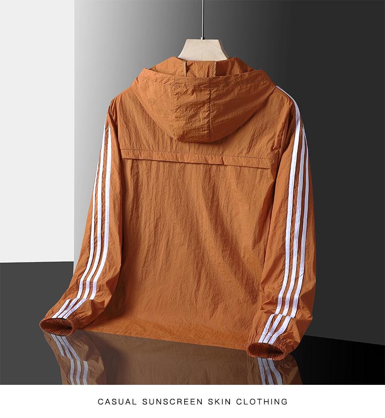 Three Stripes Men's Summer Sun Protection Hooded Jacket - Lightweight, Breathable, Ideal for Outdoor Sports & Fishing