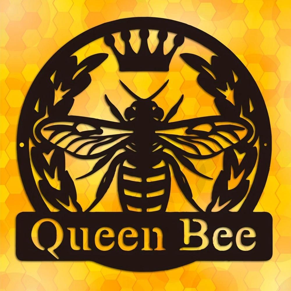 1pc Bee Queen Monogram Metal Sign – Stylish Wall Art for Patio, Garden, or Housewarming Gift, Elegant Hanging Wall Decoration