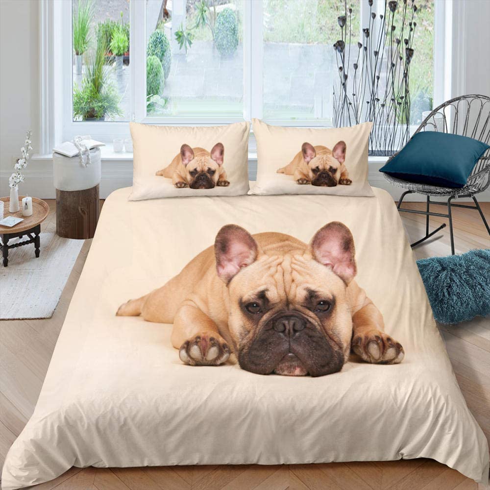 Comforter Bulldog French Bulldogs Bedding Set Twin Polyester Chocolate Puppy Pet Doggy Animal For Dog Lover Gifts