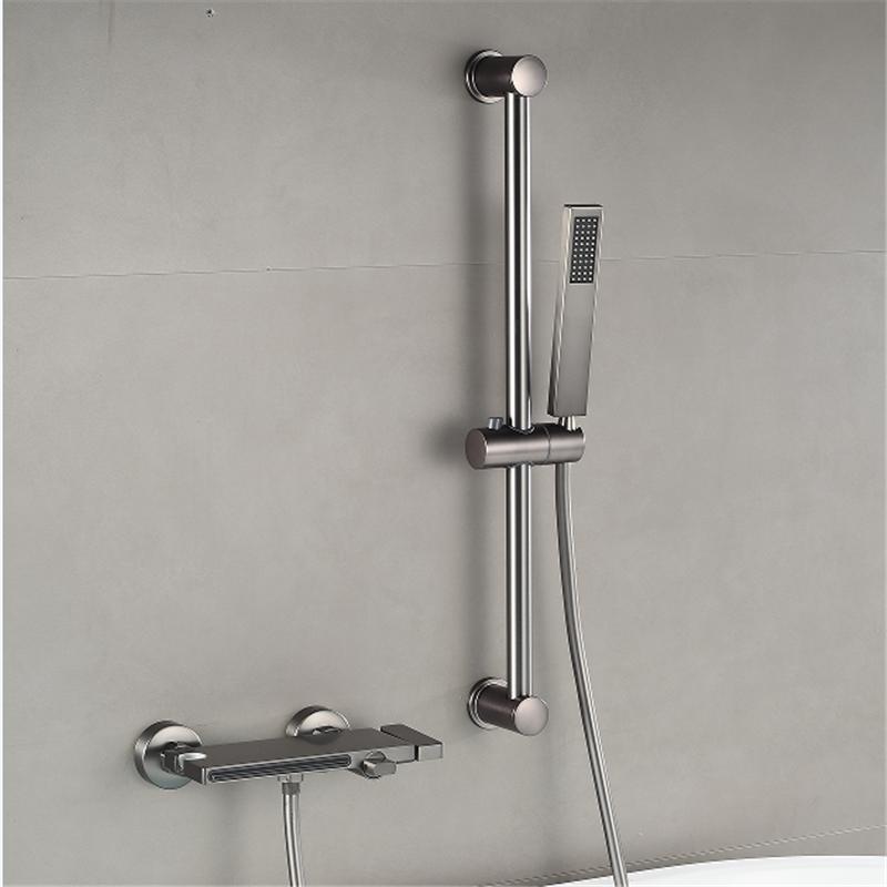 Gray Bathtub Shower Set Hot & Cold Black Bathroom Shower Faucet Chrome Bathroom Foldable Shower Faucet Set with Slid Bar Brass