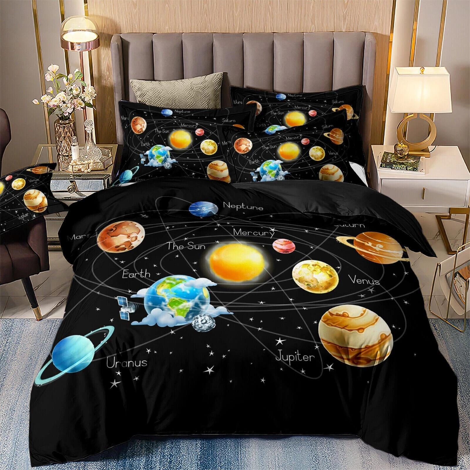 

Solar System Planets Duvet Cover, Space Themed Bedding Set, Cosmic Bed Cover for Astronomy Home Decor, Ideal Gift for Twin/Queen/King Size Beds Baby 100x135cm