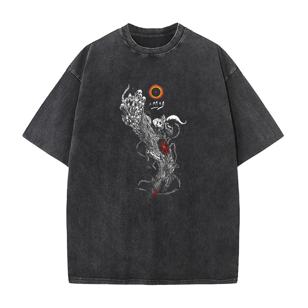 Japan Anime Berserk Guts Graphic Printed T Shirt Men Washed Cotton Tshirts Vintage Manga Tshirt Harajuku Male High Quality Tops