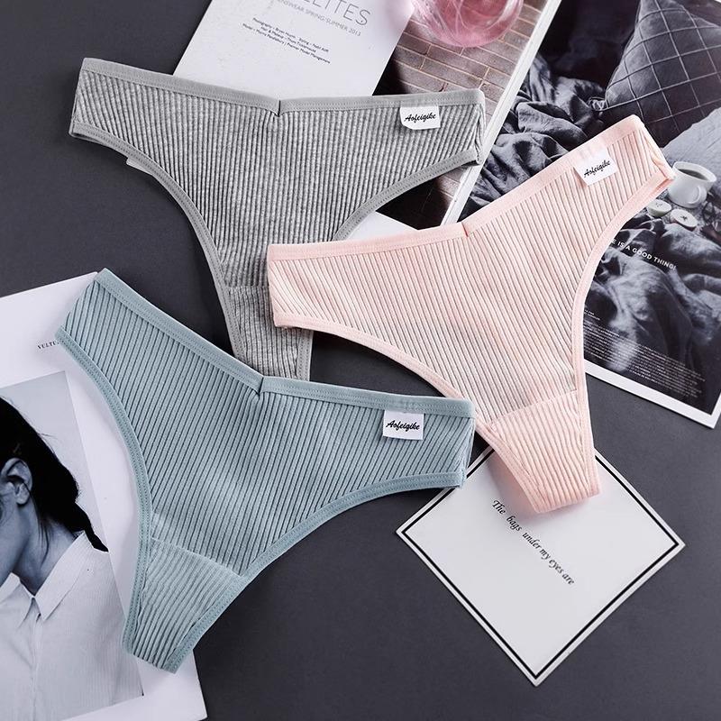 Threaded Cotton Thong Women's Breathable Low Waist Sexy Seamless All Cotton Minimalist Sports Fitness T-shirt Panties