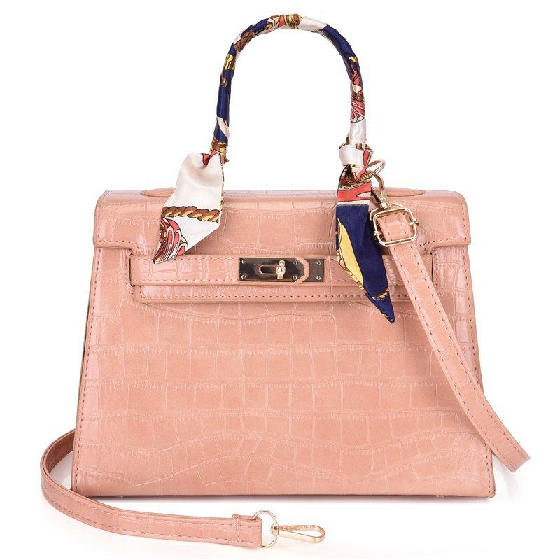 Bag Women's New Fashion Candy Color Handheld Women's Bag Crocodile Pattern Rhombus Silk Scarf Lock Shoulder Bag Crossbody Women's Bag