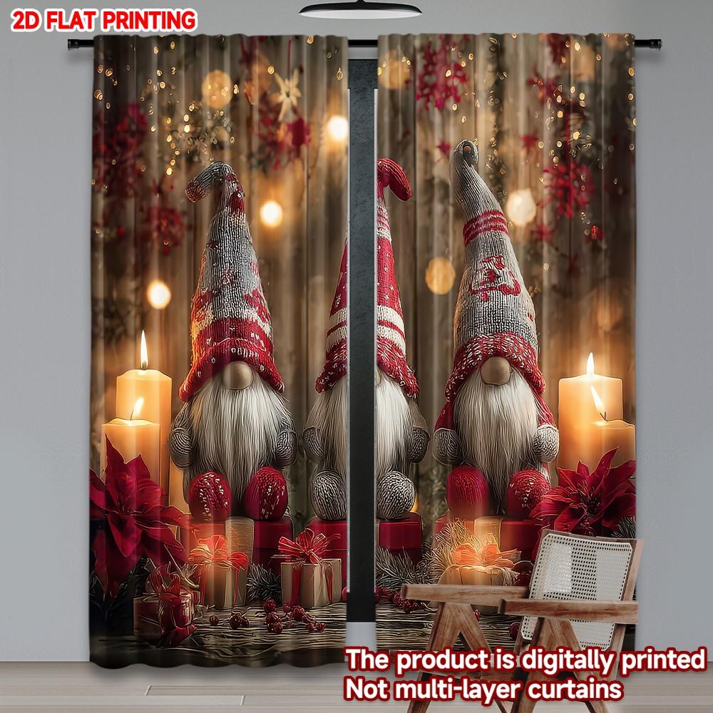 2D flat printing 2pcs High-Quality Christmas Curtains Christmas Cozy Gnomes Digital Printed Polyester Drapes Spring Perfect for