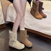 Butterfly Knot Mid-tube Boots 2025 New Round Toe Suede Sleeve Soft Sole Anti-slip Wear-resistant Flats