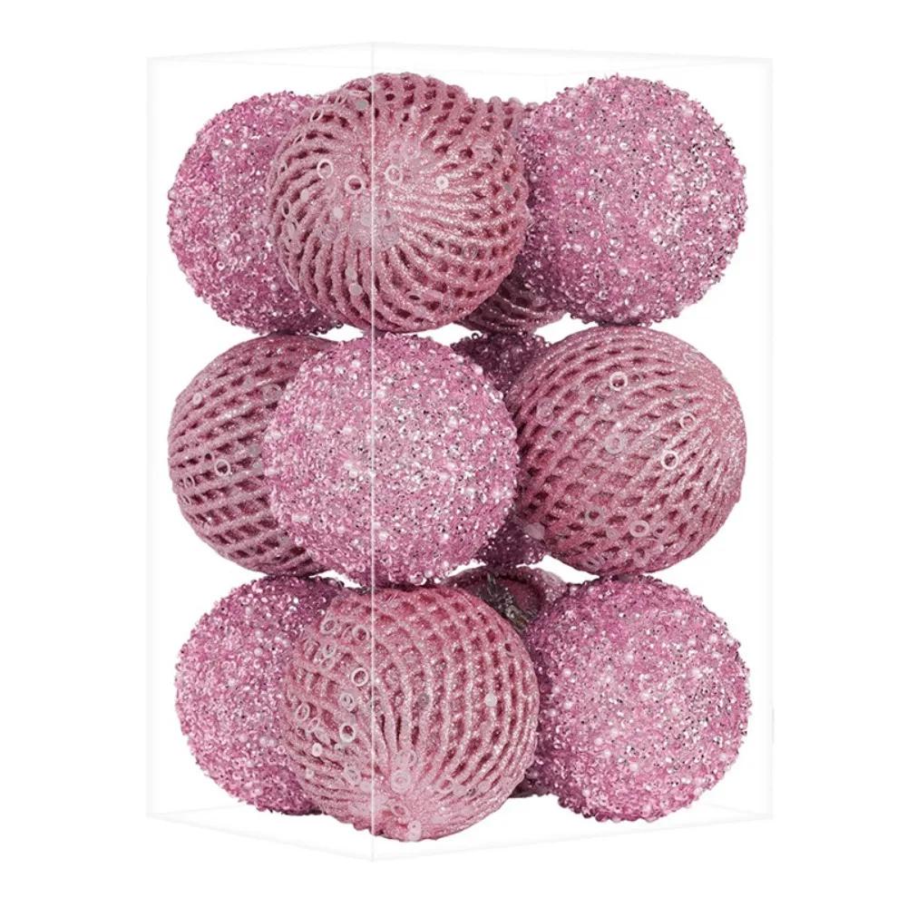 6/12pcs 8/10cm Christmas Ball Glitter with Sequins Festive Decorative Ball Foam Christmas Tree Hanging Ornaments