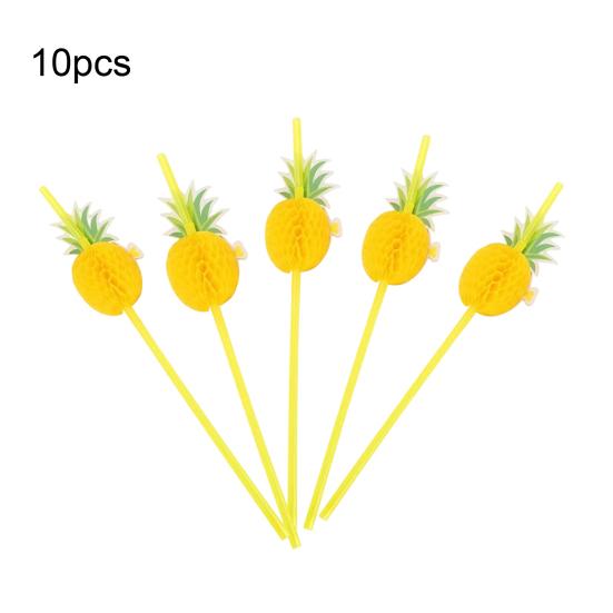 Honeycomb Fruit Paper Straws, Tropical Pineapple Orange Decor Straws for Summer Party, Disposable Drink Straws for Juice