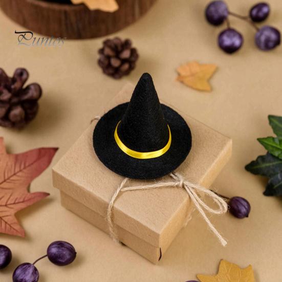 Handmade Ribbon Witch Hat Crafts 2 Pcs Mini Felt Hats, Cute Tiny Wizard Wine Halloween Decorations Bottle Topper for Party Favors, DIY Crafts,