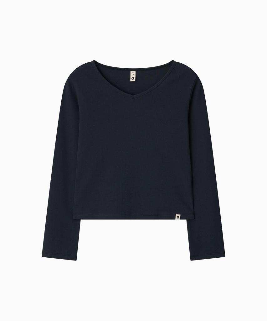 Ohesio Basic Ribbed V-Neck Long Sleeve, Navy