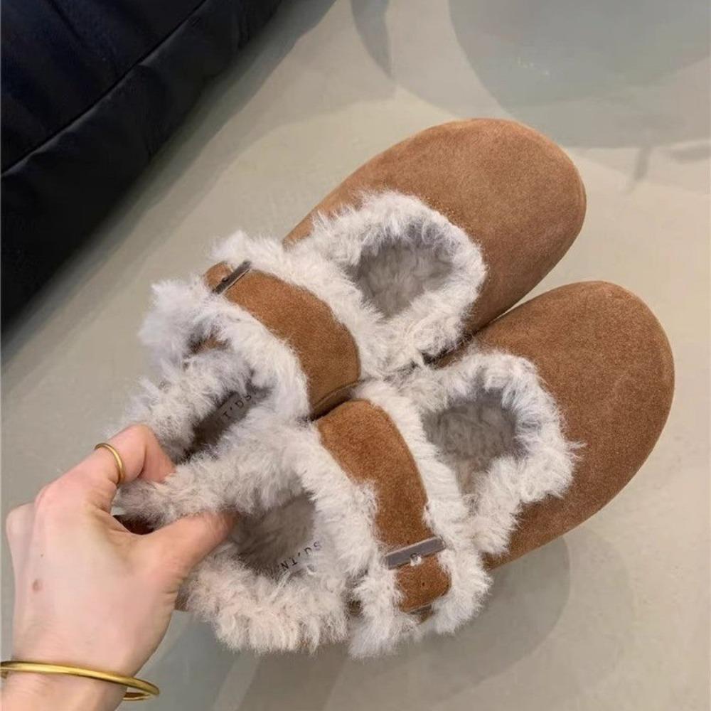 

Fashion Fur Flats Shallow Shoes Suede Fashion Shoes Woman 2025 Trend Winter New Brand Designer Walking Cozy Casual Women’s Snow Botas 35
