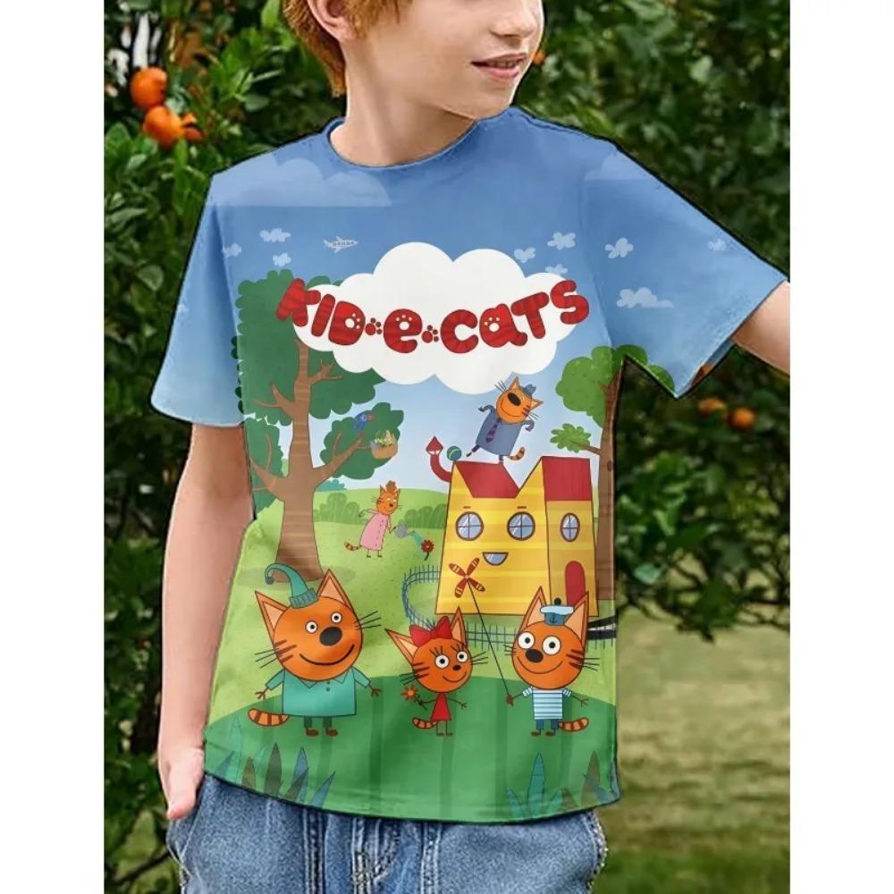 Kid-E-Cats O-neck Short Sleeve T-Shirt Kids High Quality T Shirts Childrens Clothing 3D Cartoon Print Comfortable Kawaii Tees 3D Printed Anime Tops