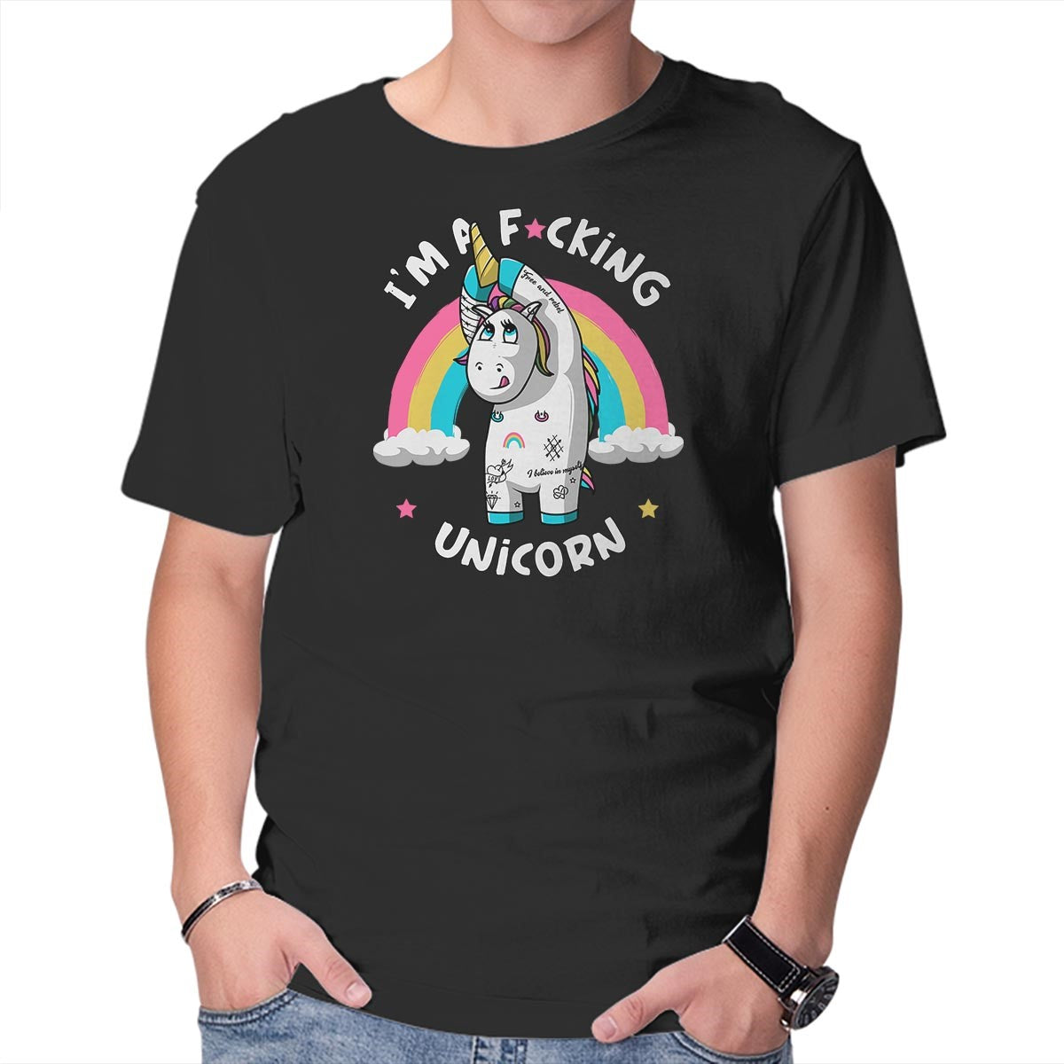 Unisex Crew Neck T-Shirt I m A F*cking Unicorn Graphic Short Sleeve Casual Tee S