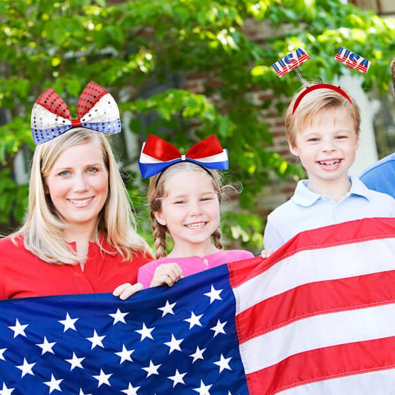 4th Of July Headbands For Women 9X Red White Blue Patriotic Hair Hoop US Flag Headwear Photo Props For Adults And Children