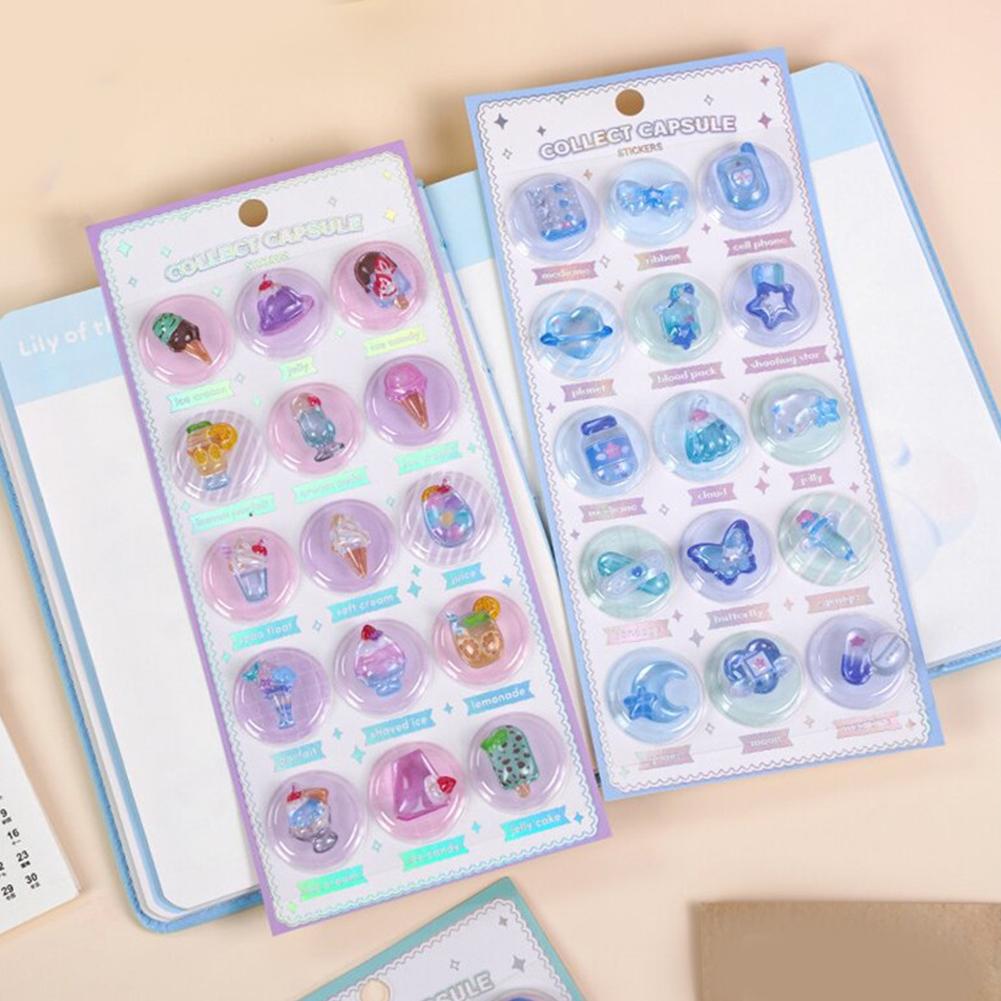 Creative 3D Capsule Embossed Crystal Sticker Kawaii 3D Relief Stickers Scrapbooking DIY Journal Cute Stationery School Sticker