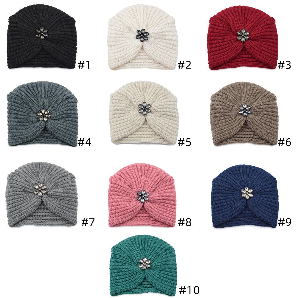 European-American Diamond Flower Knitted Wool Hat - Bohemian Crystal Indian Hat for Autumn/Winter
