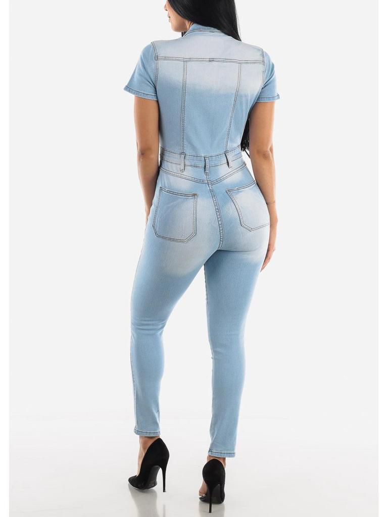 European American Slim-Fit Casual Waist-Cinching Jumpsuit Jeans Skinny Pants