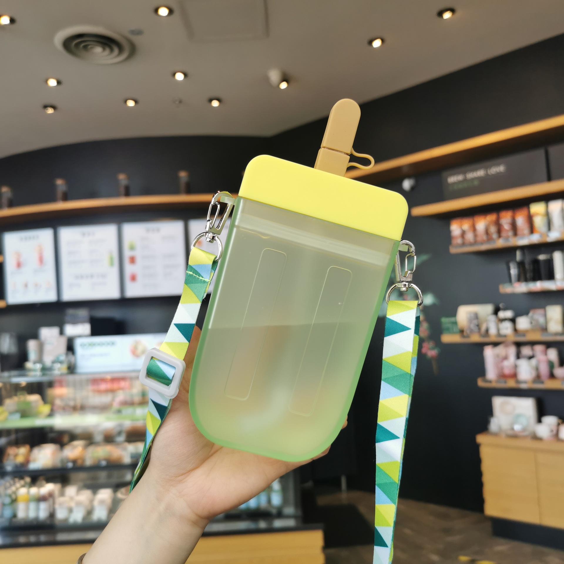 3D Popsicle Shaped Plastic Straw Cup, Heat Resistant Leakproof Portable Water Mug with Strap for Gift Outdoor жёлтый