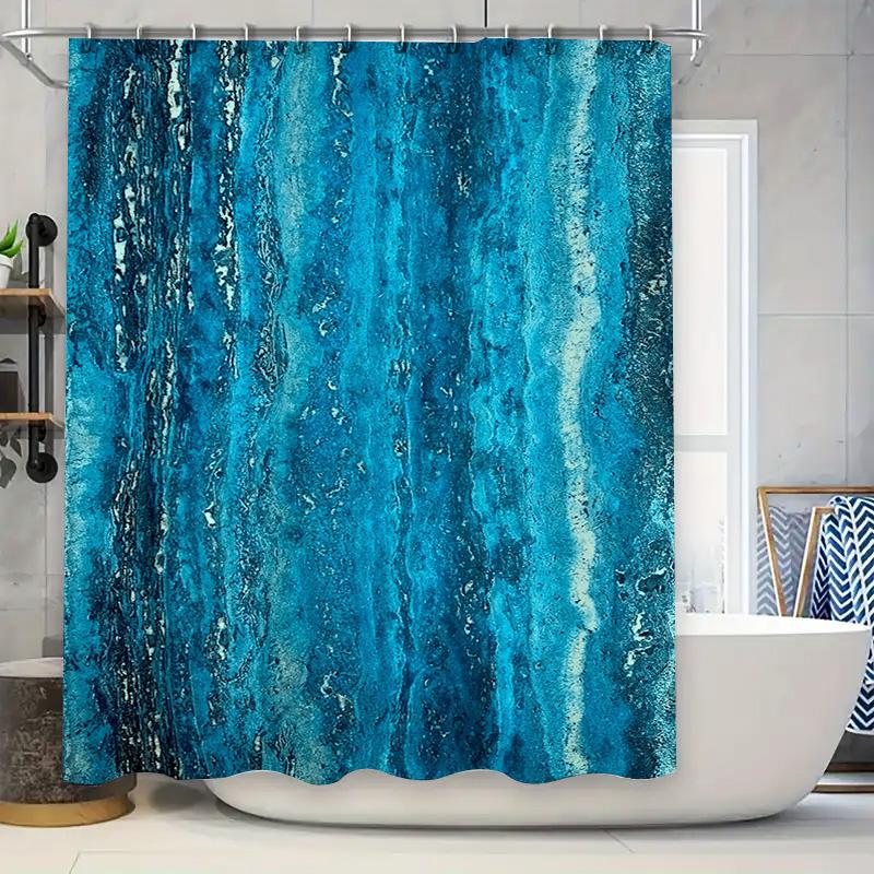 

Bold Blue Textured Shower Curtain Luxurious Home Bath Decor For Modern Kitchens Bedrooms Waterproof Fabric With Metal Hook Rings W60H190(CM)-1 Pcs