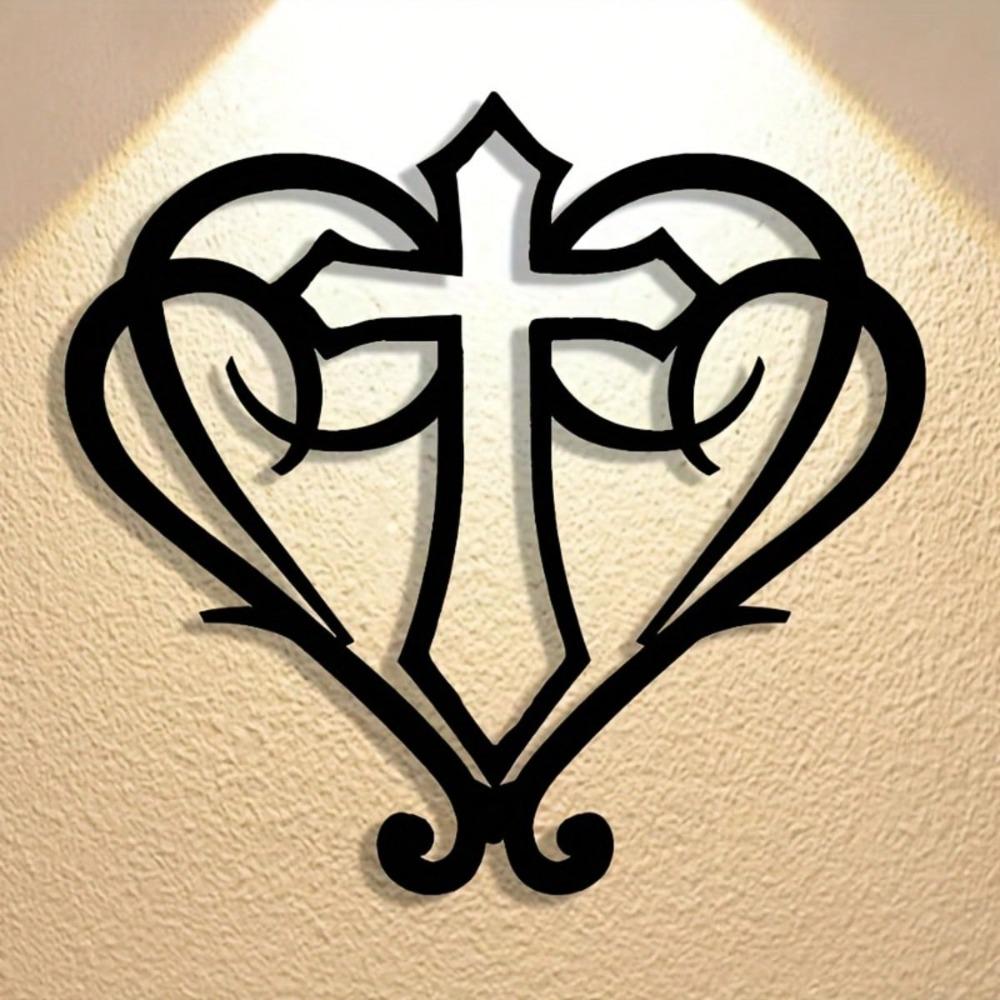 Vintage Heart Cross Metal Wall Art Sign, Home Decor Gift for Farmhouse Cafe Bar