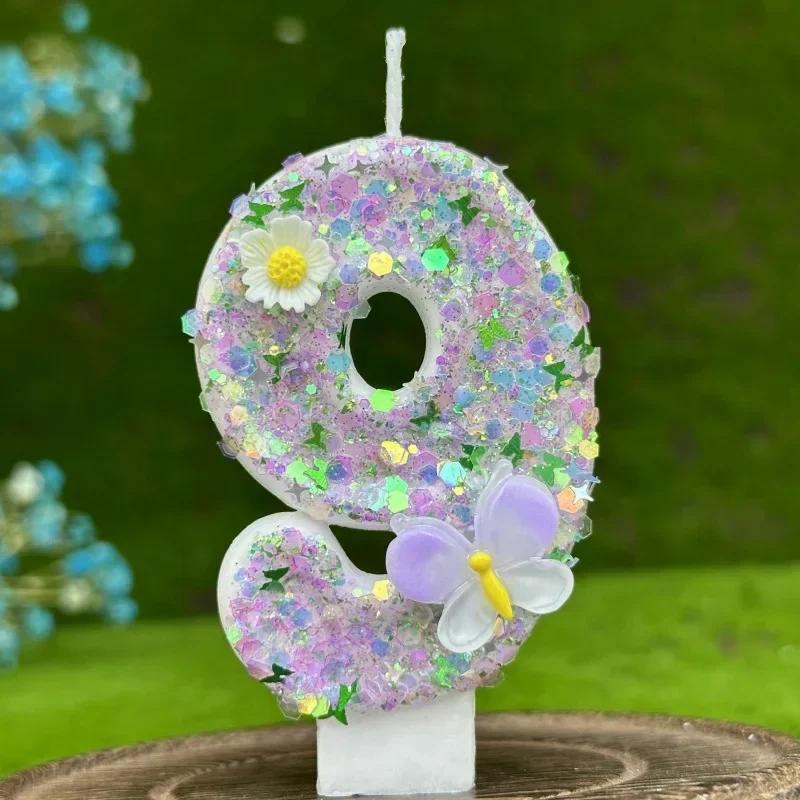 2026 Neue 0-9 Ziffern DIY Geburtstagskerzen Schmetterling Blumen Kindergeburtstag Mädchen Zahl Kuchen Dekorationen Zimmer Dekoration