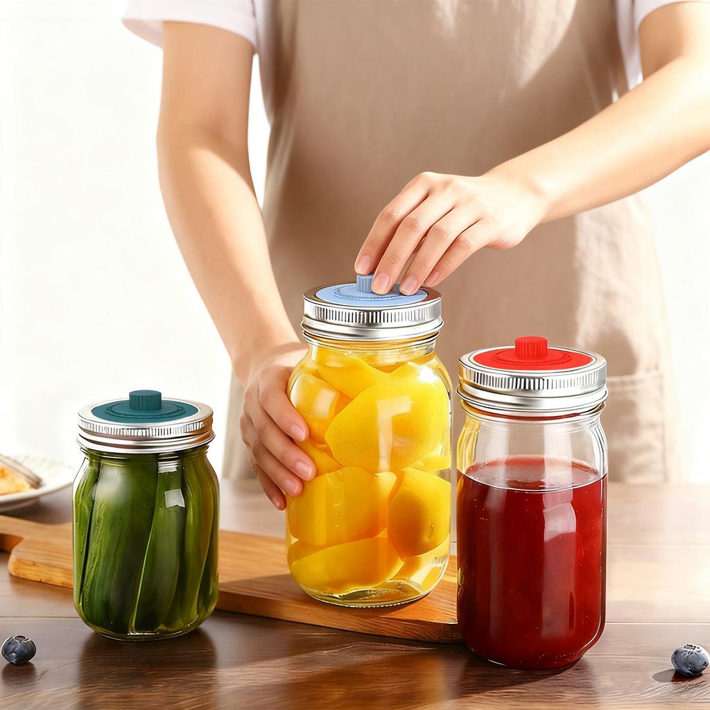 4Pcs Silicone Fermentation Lid for Wide Mouth Mason Jars Reusable Fermenter Cap with Date Tracker Sealed Suction Lids Fits Can