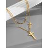 Fashion Titanium Steel Necklace Double Layer Design Exquisite Cross Pendant Female Hundred with The Trend of Personality Fashion Jewelry
