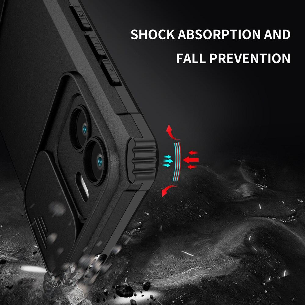 KEYSION Shockproof Case for Xiaomi Redmi A1 10C 10A Push Pull Camera Protection Live Stand Phone Cover for Redmi Note 9 Pro 9S