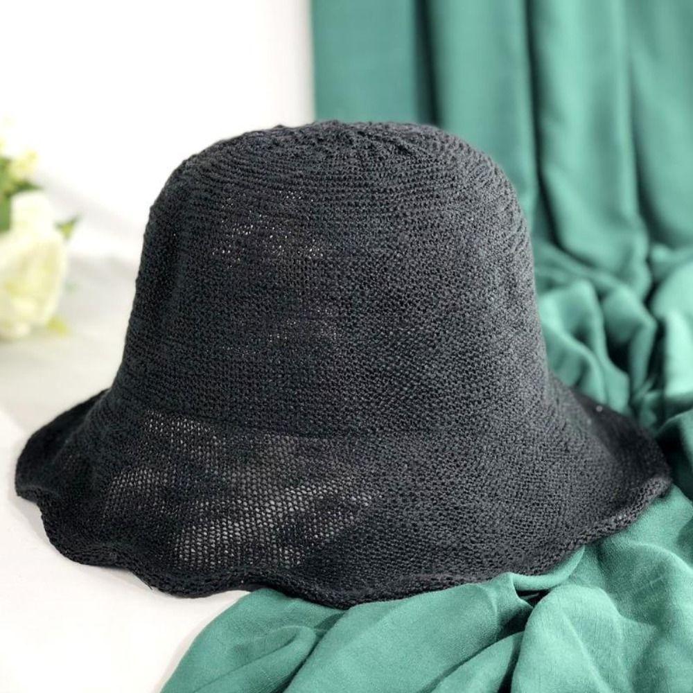 Korean Fisherman Hat Cotton Yarn Basin Cap Foldable Knitted Bucket Hat  Beach