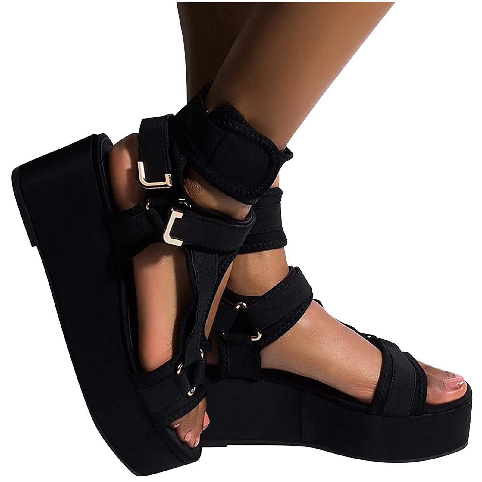 

Женские сандалии на танкетке, сандалии с пряжкой на носке, летние пляжные сандалии, обувь с открытым носком 43 чёрный