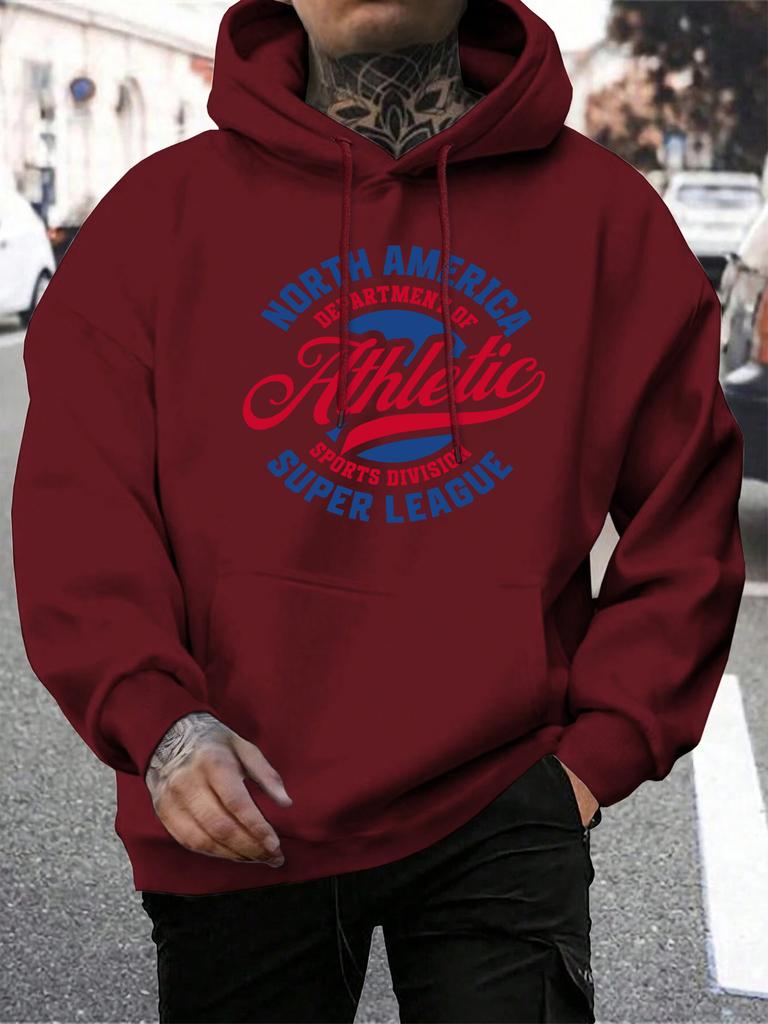 North America Athletic Art Letter Printing Hoodies Men Fleece Loose Streetwear All-Match Pocket Hoody Autumn Casual Clothing