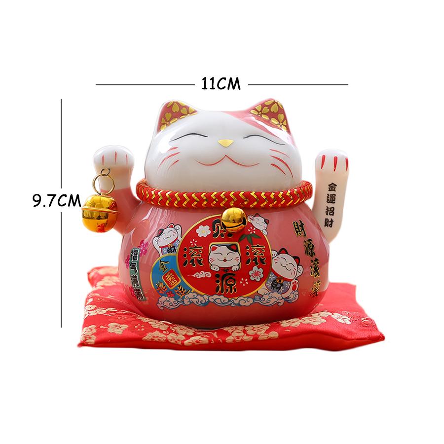4.5 Inch Ceramic Fortune Cat with Waving Arm, Porcelain Maneki-neko Lucky Beckoning Cats Home Office Decor, Gift for Prosperity