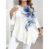 Casual Versatile Tops Floral Print Round Neck T-shirt Design Stylish Women's Three-quarter Sleeve Tops
