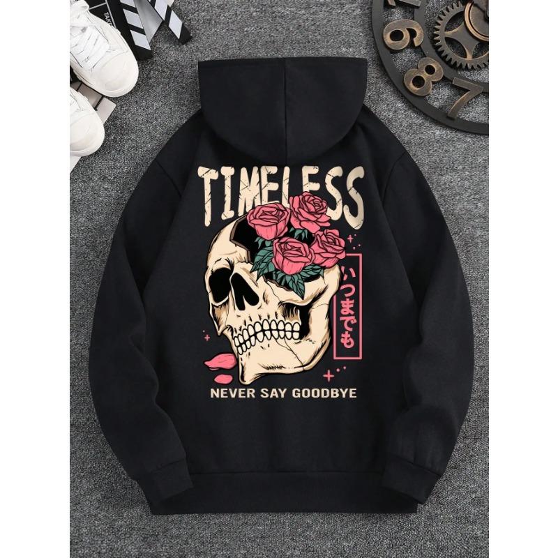 Men's Slogan Skull Print Hoodie Versatile Comfortable Everyday Sweatshirt Spring Autumn Long Sleeve S-3XL Hoodies Sweatshirts Men’s
