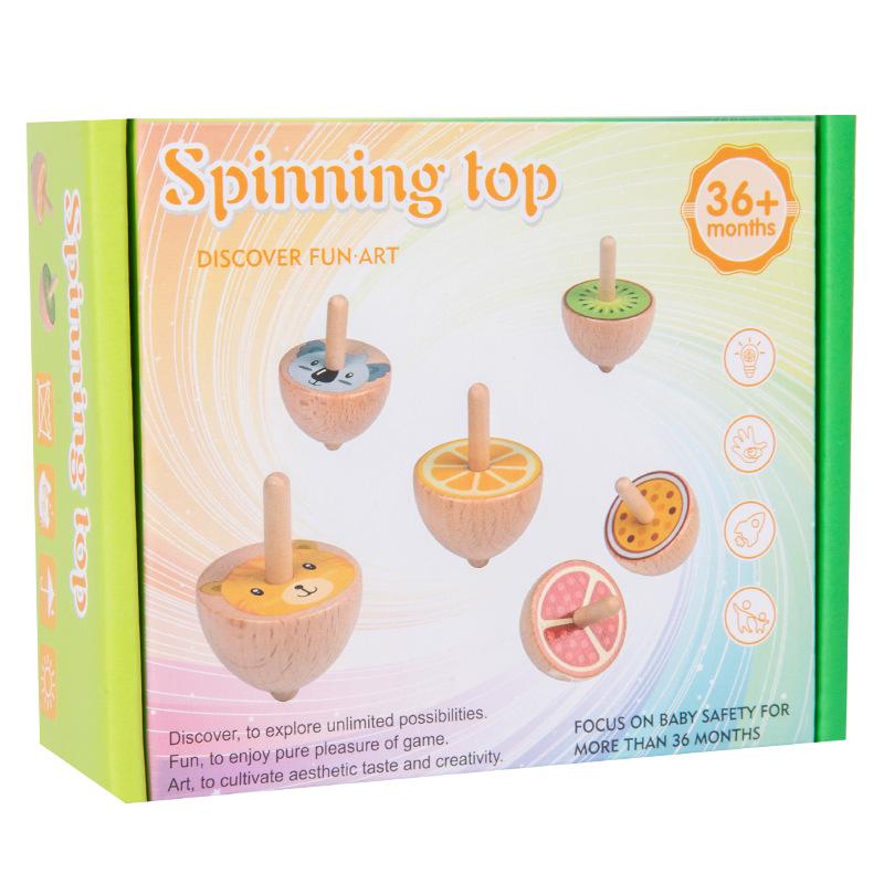 Animal Shaped Wooden Spinning Tops - Educational Toy Set for Children